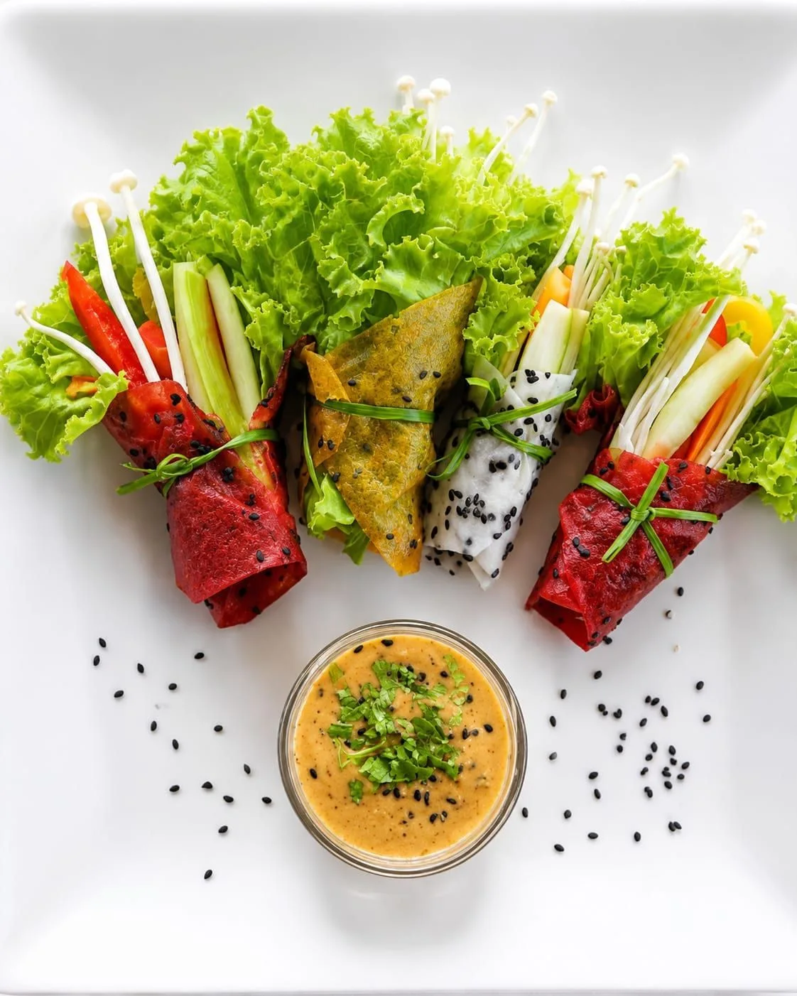 Beetroot Spring Rolls — Dragon-Fruit Wraps & Peanut Sauce
