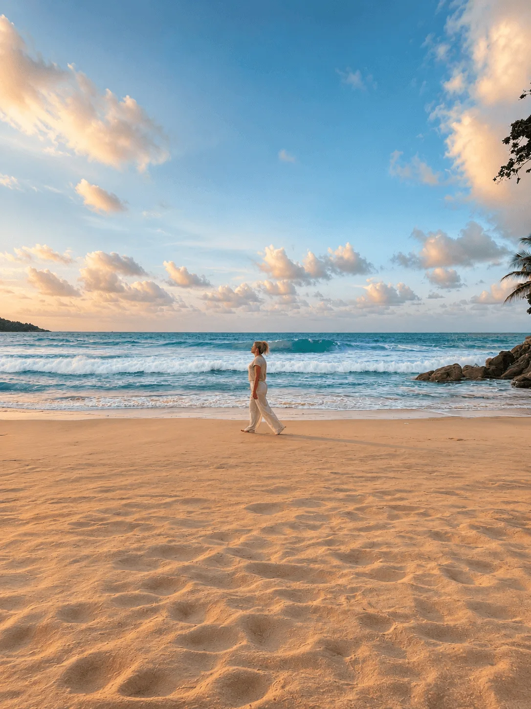 Woman walking along the ocean at Phuket Cleanse