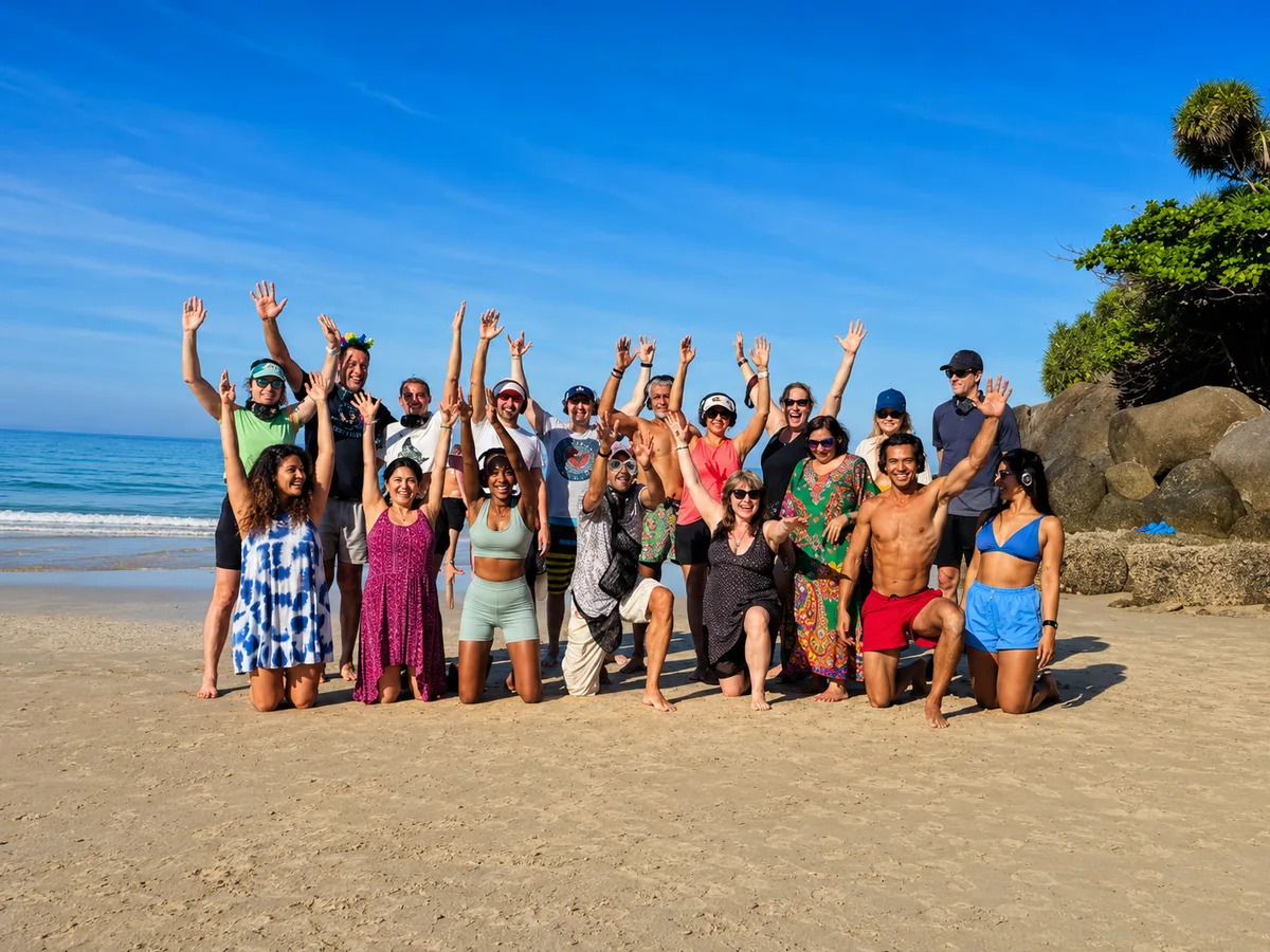 Group photo on the beach at Phuket Cleanse