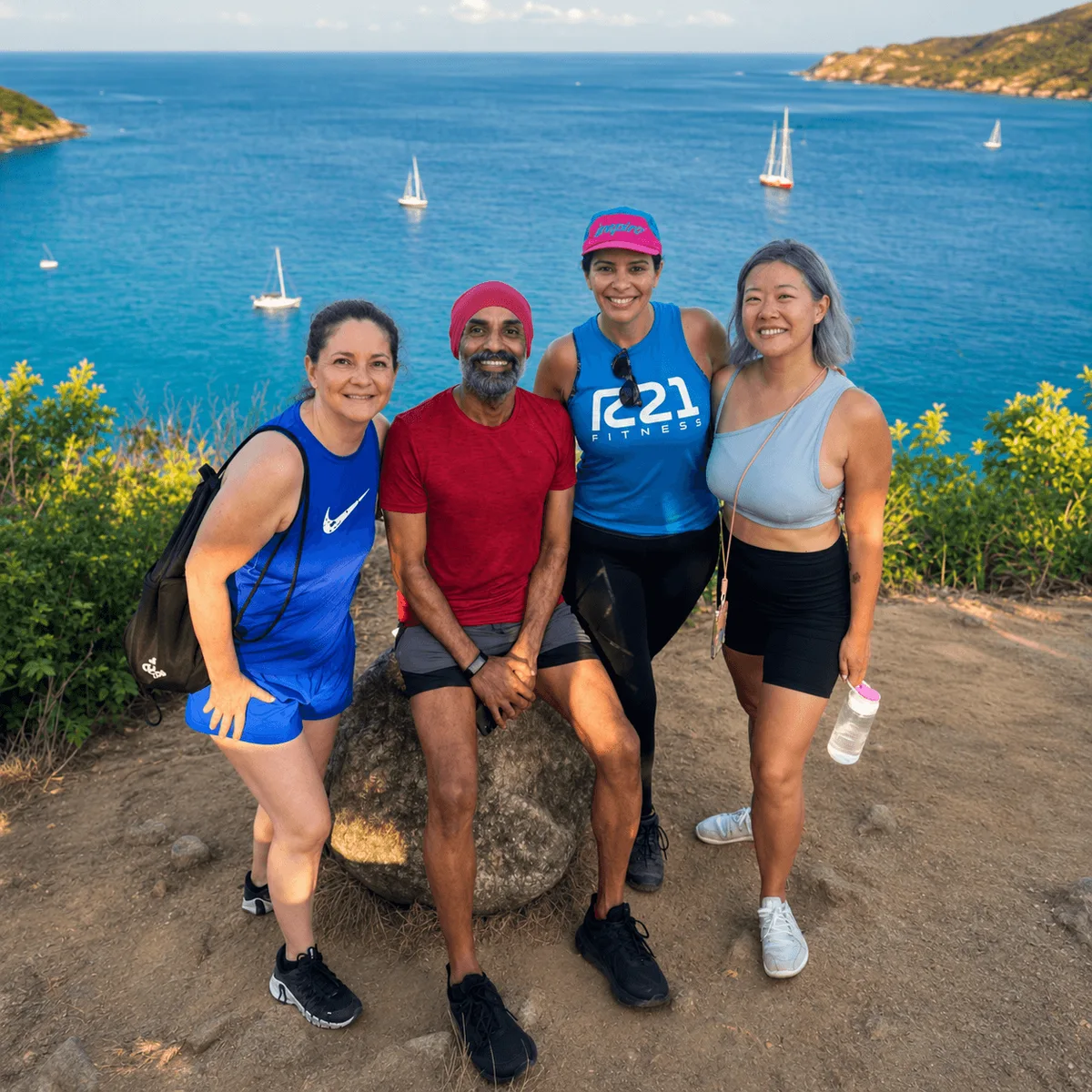 Retreat guests at the hilltop viewpoint at Phuket Cleanse