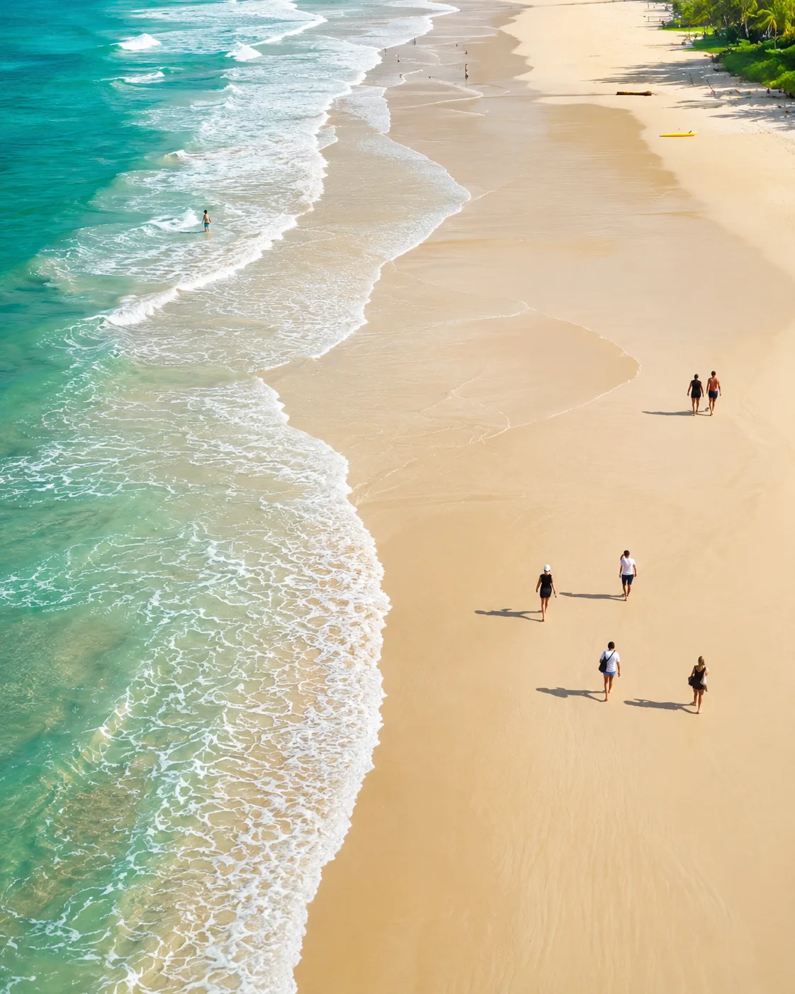 Aerial view of guests walking along the beach at Phuket Cleanse