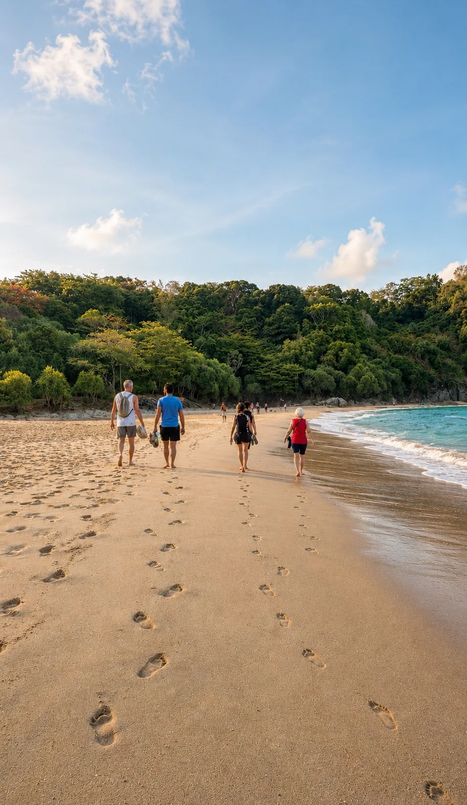 Group of friends walking along a Phuket beach together