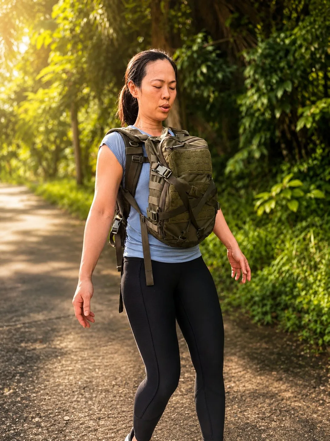 Guest in a walking meditation on a jungle road at Phuket Cleanse